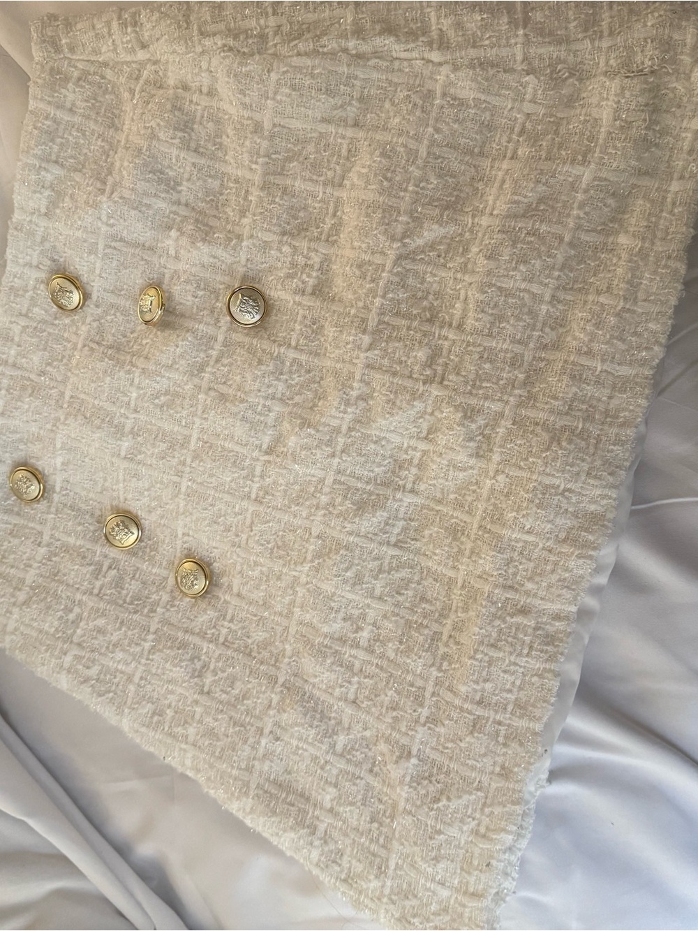 SHEIN Cream Bouclé Double-Breasted Blazer with Gold Buttons